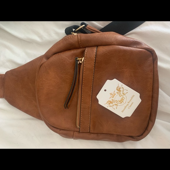 Brown (vegan) leather satchel bag, NWT. - Picture 3 of 5